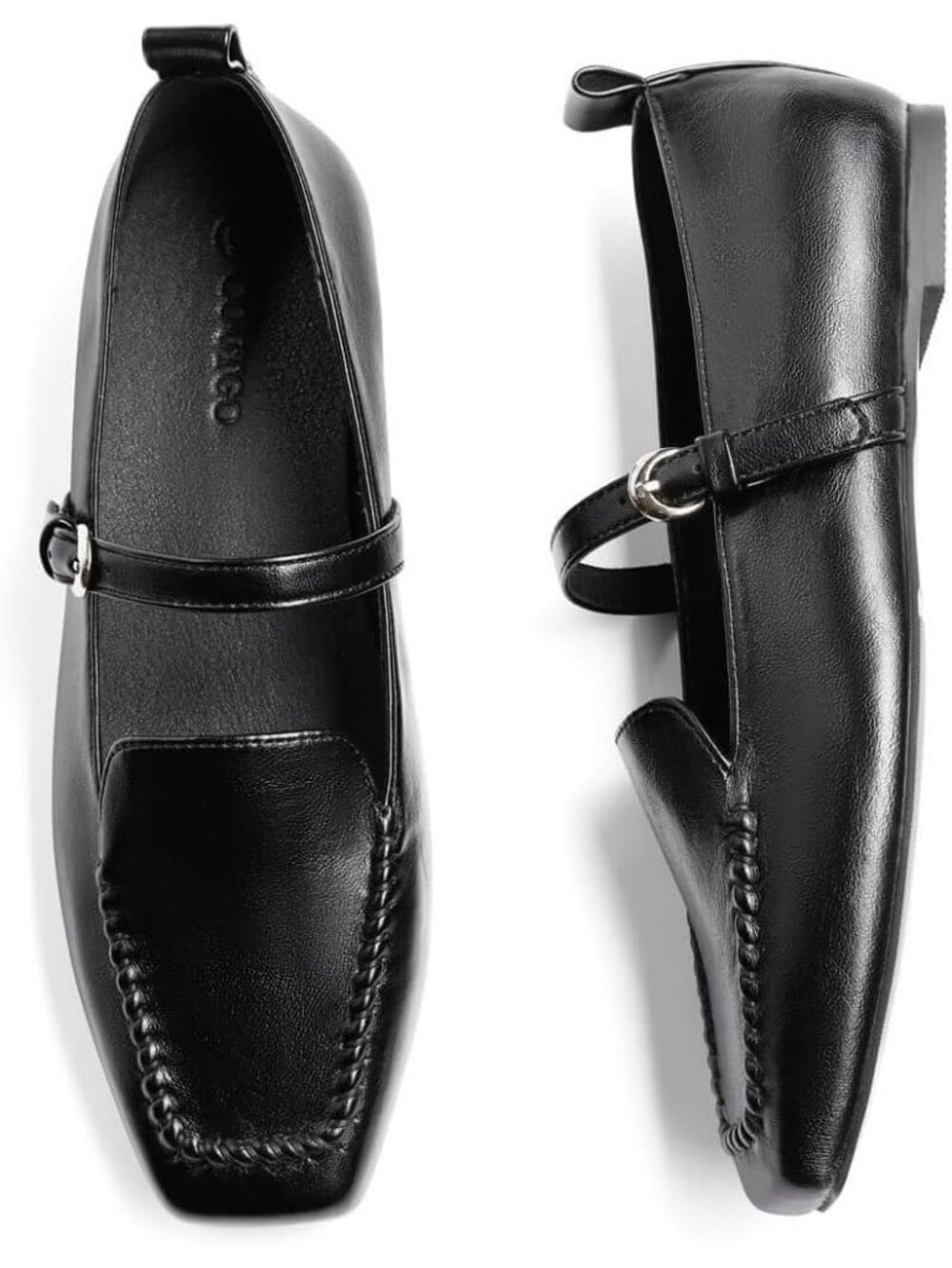 Women's Black Mary Jane Ballet Flats Loafers Square Toe Comfortable Work Shoes